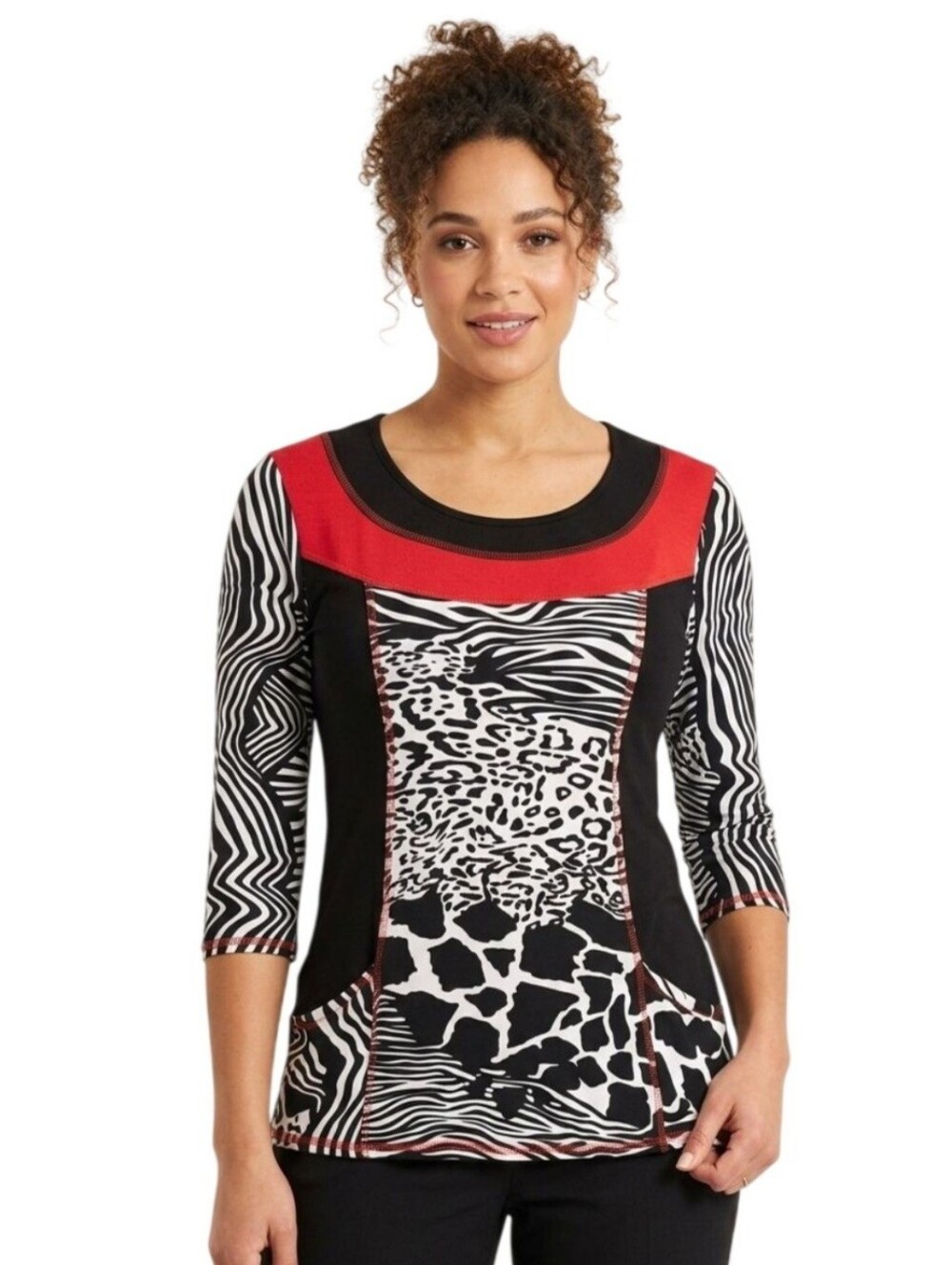 Lior Paris Unique Cow Print Patchwork Pockets Tunic Art To Wear Size 4